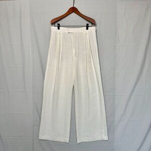 Zara Ivory Linen Blend Double Pleat Wide Straight Leg Tailored Trousers Size XL